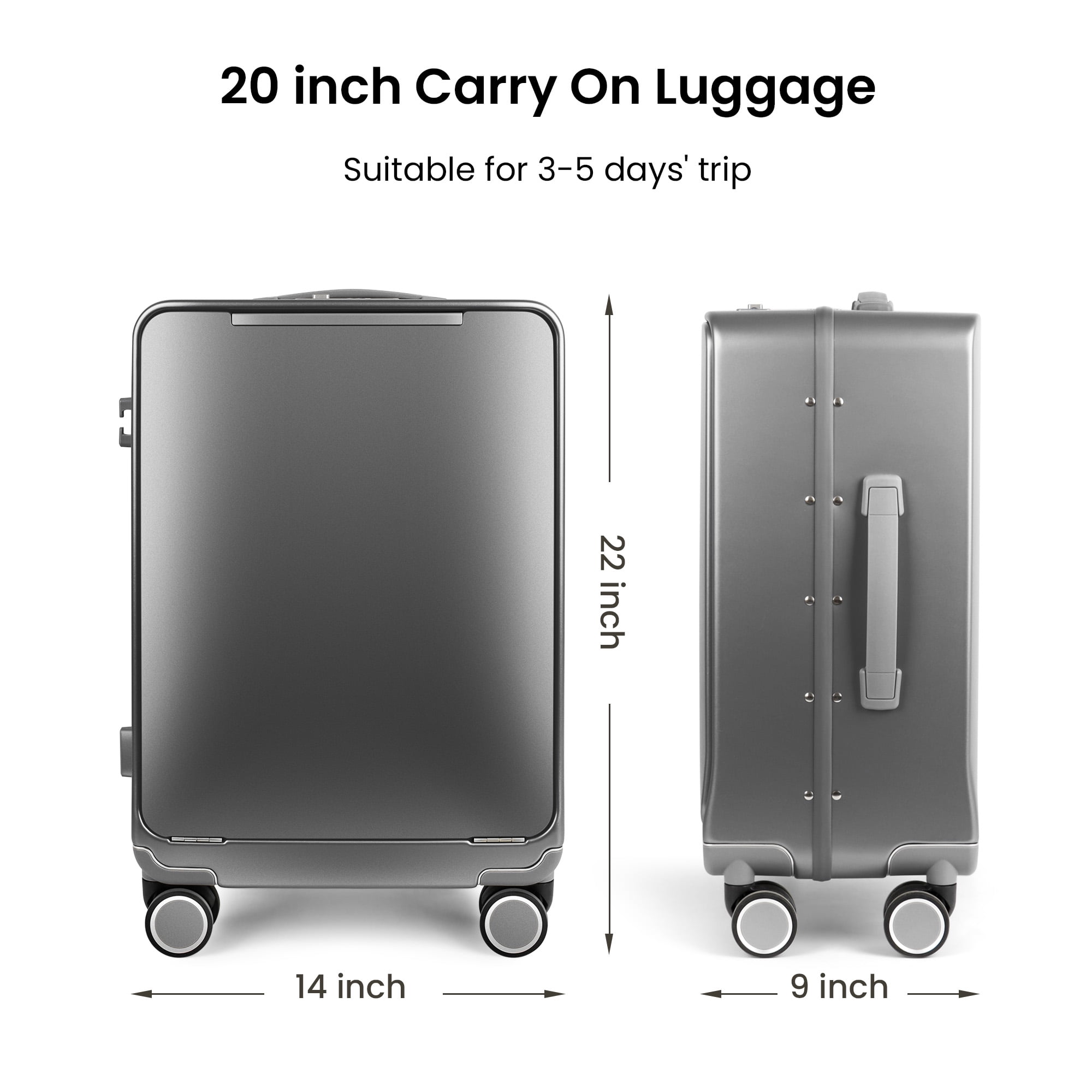 New York Xpress 20" Zipperless Carry-on Luggage, Hardside Aluminum Frame Suitcase with Spinner Wheels, TSA Approved, Grey - LA266