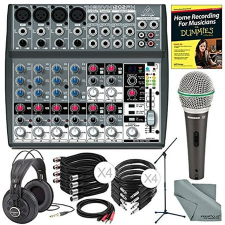 Behringer XENYX 1202FX 12 Channel Audio Mixer w/ Effects Processor and Deluxe Bundle w/ Samson Q6 Mic & Stand + Studio-Reference Headphones + Cables + More
