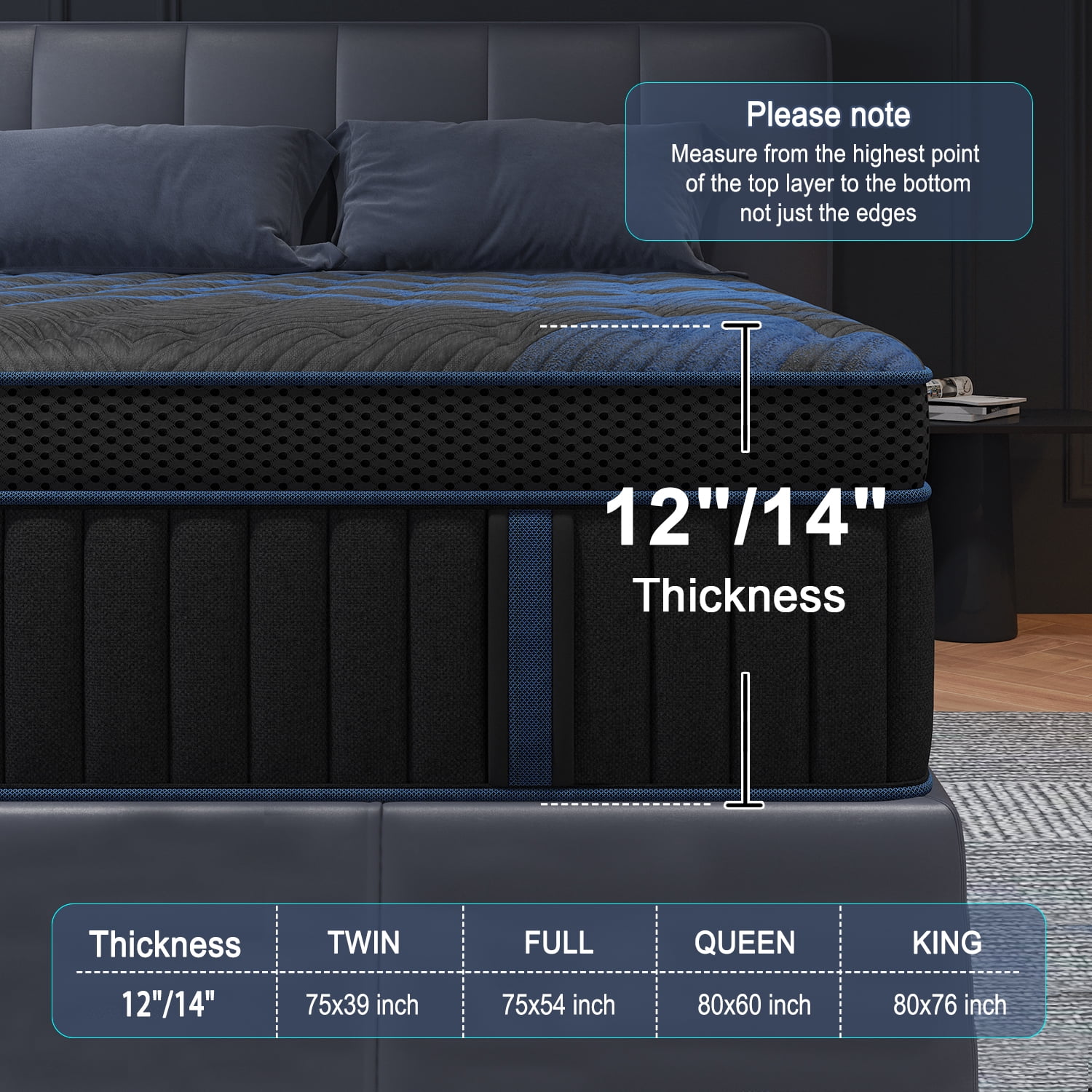 COLETEX Twin Size Mattress 14inch Hybrid Mattress in a Box Medium Firm with Gel Memory Foam Pocket Spring for Pressure Relief,Adult,Black