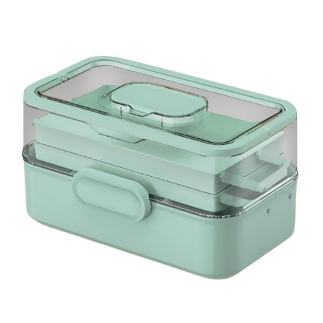 Esquirla Medicine Box Multi Layer Dustproof Art Crafts Case for Office Study Bathroom green