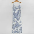 thumbnail image 5 of Blue Toile De Jouy Sleeveless Suspender Dress Summer Fashion Casual Long Dress, 5 of 9
