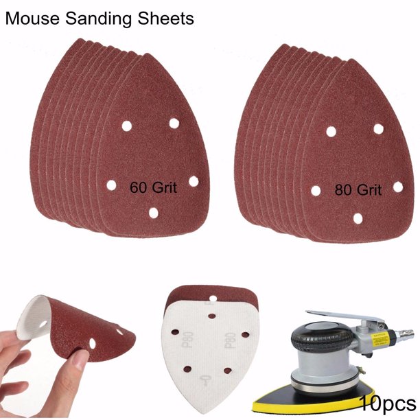 10Pcs 60/80 Grit Mouse Detail Sanding Disc Sheets Sandpaper For Black