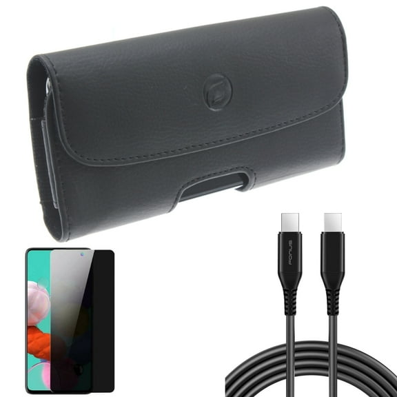 Case Belt Clip & Privacy Screen Protector & 10ft Long USB-C Cable for Samsung Galaxy S20 Fan Edition - Leather Holster   Tempered Glass Anti-Spy   PD Fast Charger Cord Power Combo