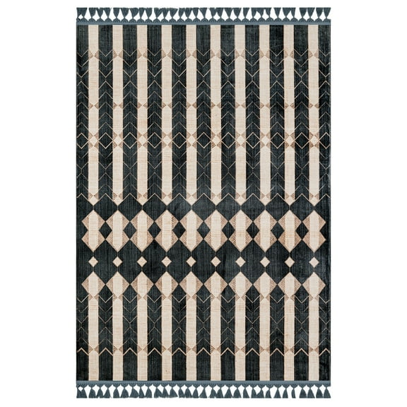 Prabhas Modern Black Velvet Area Rugs for Living Room Washable Rugs Boho Moroccan Area Rug Soft Neutral Geometric Bohemian Distressed Indoor Rug for Bedroom Dining Room Office Nonslip Rug