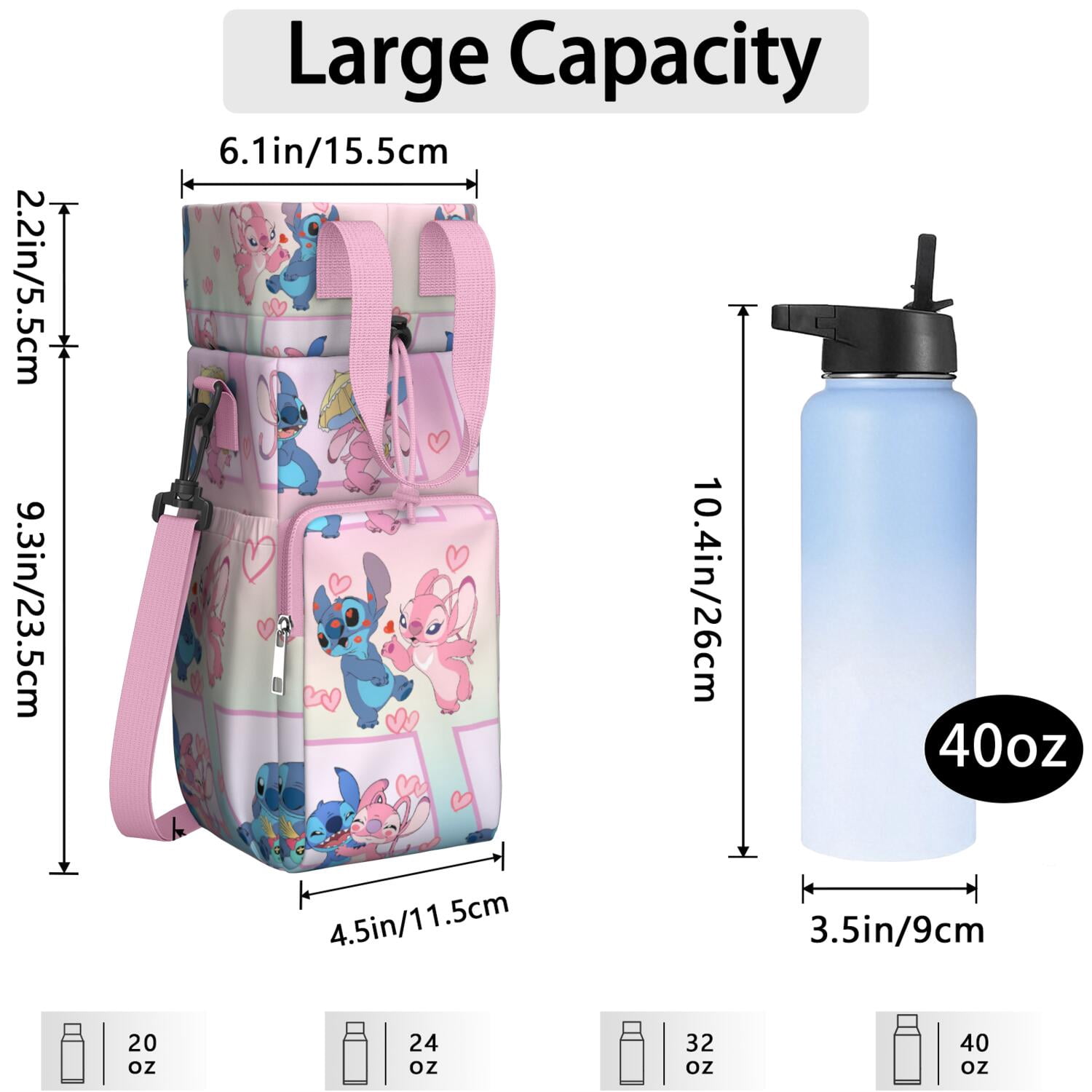Insulated Cartoon Water Bottle Carrier Bag Sleeve with Strap Crossbody for 20/24/32/40oz Tumbler,Cartoon Movie Water Bottle Holder Sling Bag with Pocket Gifts for Women Men Adults