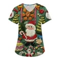 thumbnail image 2 of HaHaHappy Womens Scrubs Christmas Plus Size V Neck Dressy Christmas Santa Print Scrub Shirts Casual Short Sleeve Funny Scrub Tops Nursing Workwear Medical Nurse Uniform with Pocket Dark Green 4XL, 2 of 4