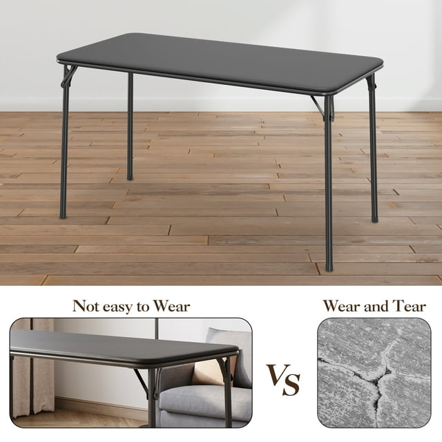 Rectangle Folding Table, Card Table with Anti-Slip Feet Caps, Metal Legs Support, Upholstered PU Leather Tabletop, Protable Foldable Table