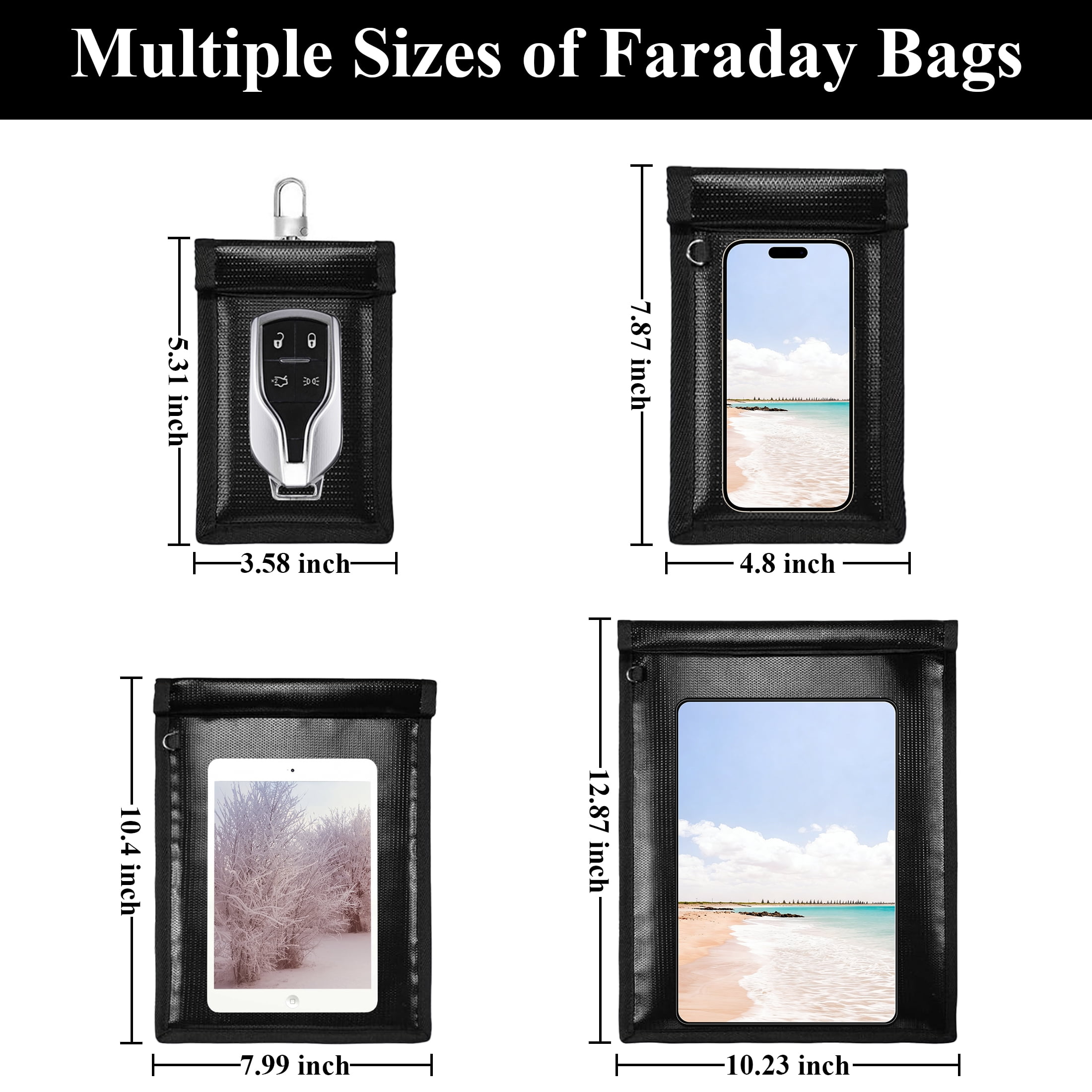 cyrico 4 Pack Faraday Bags, Large Faraday Bag for Laptops & Tablets & Phones & Car Keys, Anti-Tracking Faraday Cage, Faraday Key Fob Protector, Fireproof Waterproof EMP Bag RFID Signal Blocker Pouch