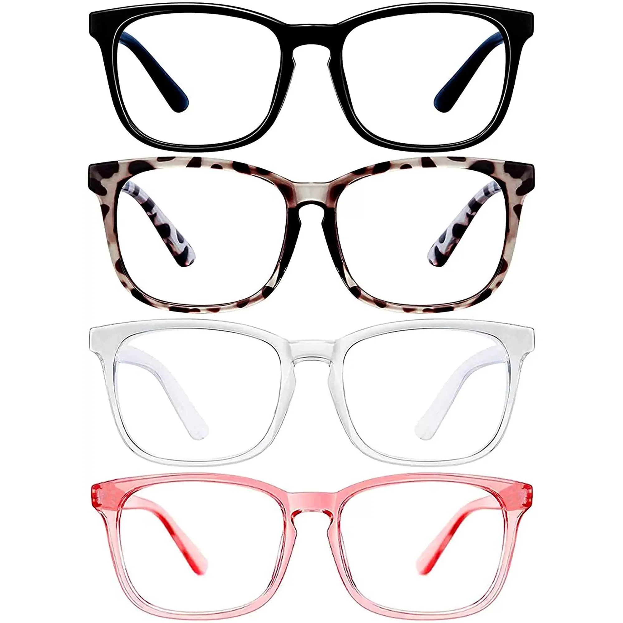 Blue Light Blocking Glasses for Women Men, 4Pcs Fashion Fake Anti Eye Strain Eyeglasses for Teens, Square Eyeglasses Frame Computer Glasses Non Prescription Reading Gaming Glasses