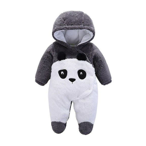 Baby Boy Girls Winter Warm Rompers Unisex Newborn Fleece Outfits Bodysuits Toddler Baby Boys Girls Color Plush Cute Cartoon Winter Thick Keep Warm Jumpsuit Romper Dark Gray 3-9 Months