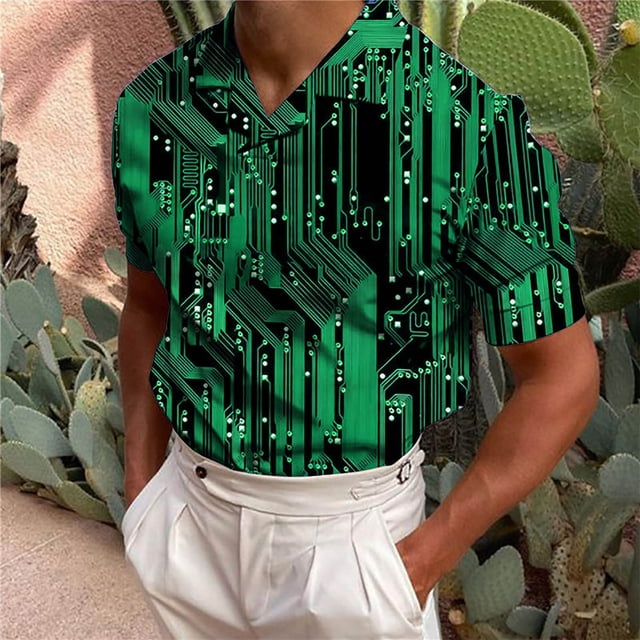 Fankiway T-Shirt à Col en V à Manches Courtes Imprimé Décontracté et à la Mode pour Homme Chemises pour Hommes à Manches Courtes Chemise Décontractée à Col à Revers