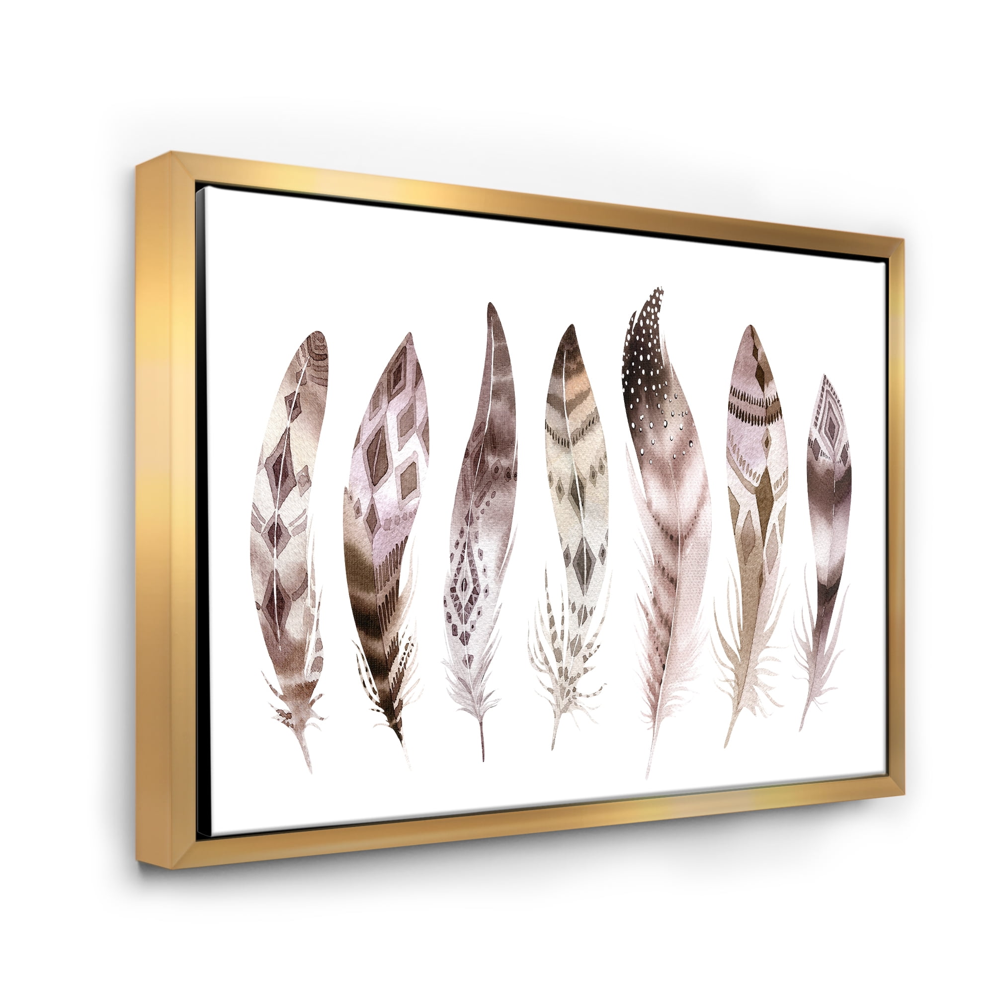 Designart 'Colourful Boho Art Feather Set X' Bohemian & Eclectic Framed Canvas Wall Art Print