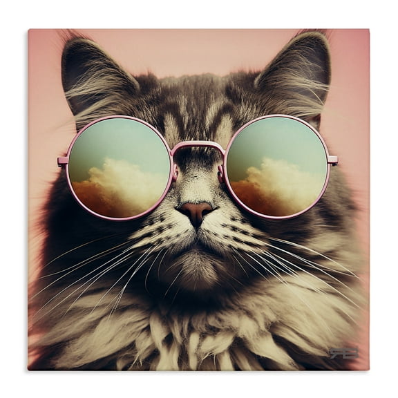 Stupell Industries Cat & Cloud Reflection Glasses Animals & Insects Painting Gallery Wrapped Canvas Art Print Wall Art, 17 x 17