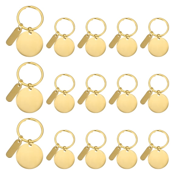 Uxcell Stainless Steel Engraving Keychain Blanks, 15Pcs Metal Laser Engravable Stamping Blanks, Gold (Round)
