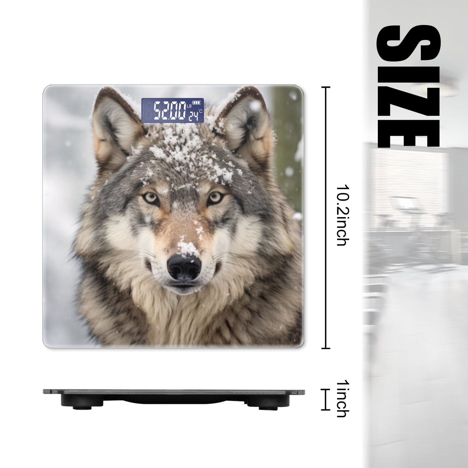 Bathroom Scale, Highly Accurate Digital Body Scale,Precisely Measures Weight up to 400 lbs-The Wolf Has Snow On Its Head And Face