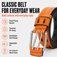 thumbnail image 2 of TRISJEM Men's Double Prong Belt, Big & Tall 39"-41" Waist, Textured PU Leather Belt with Breathable Elongated Slots, Adjustable Casual Work Belt for Jeans Work Pants, Black Dark Brown Orange, 3 Color, 2 of 8