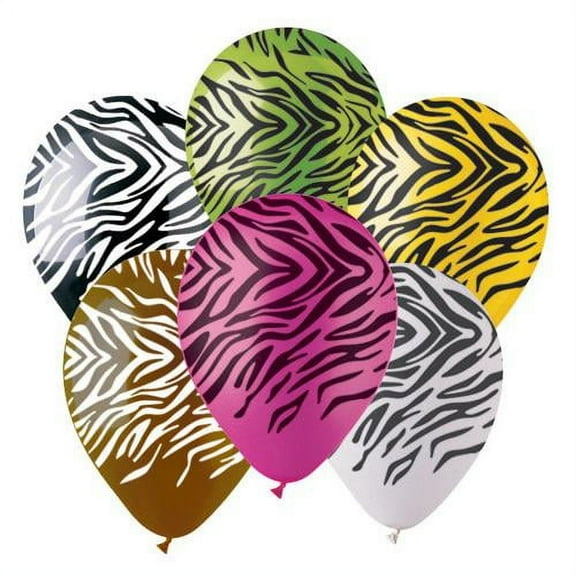 LOONBALLOON Safari-Jungle Balloons, 12″ ALL-ROUND ZEBRA ASSORTMENT