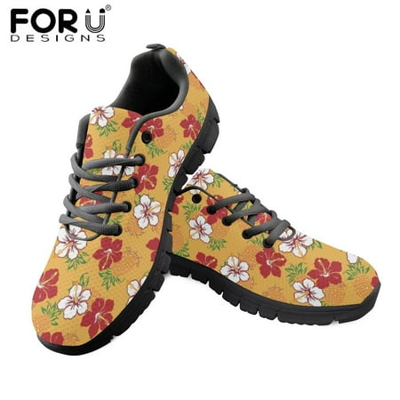 

Beautiful Hawaiian Hibiscus Flower Pattern Ladies Casual Shoes Lightweight Flats Lace Up Shoes Women Mesh Sneakers