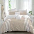 thumbnail image 2 of Beige Striped Duvet Cover Set,Farmhouse Luxurious White Stripes Modern Abstract Art Soft Duvet Cover Full Size Bedding Set 4Pcs,1 Quiltcover and 2 Pillowcases with Zipper,1 Bed Sheet for All Seasons, 2 of 9