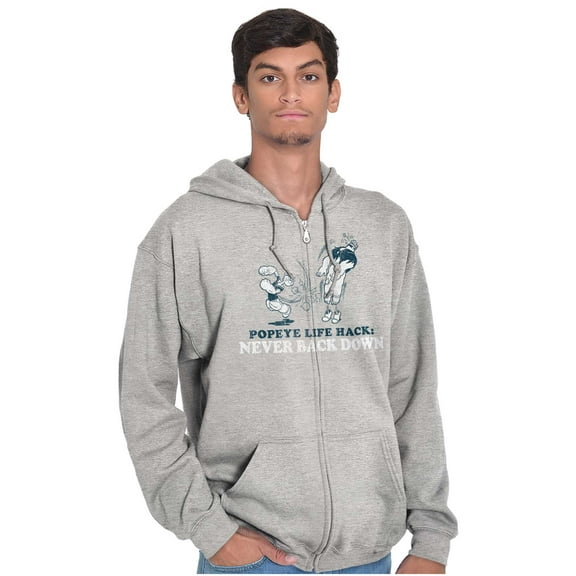 Popeye Life Hack Never Back Down Zip Up Hoodie Men's Women's Brisco Brands S