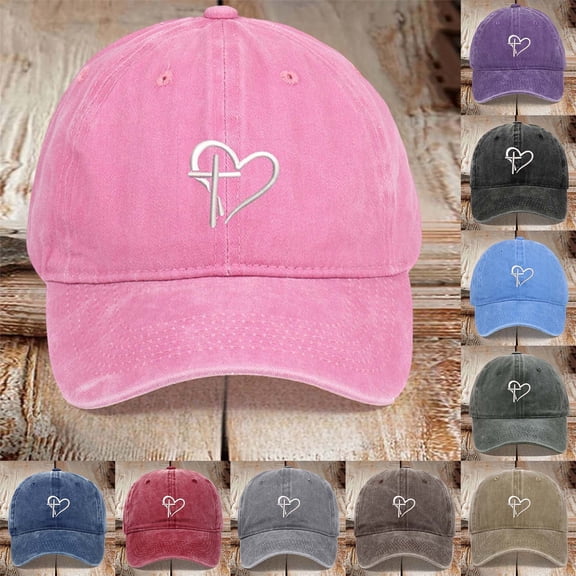 Womens Washed Baseball Cap Heart Cross Print Sun Hat Outdoor Sports Cap Army Green