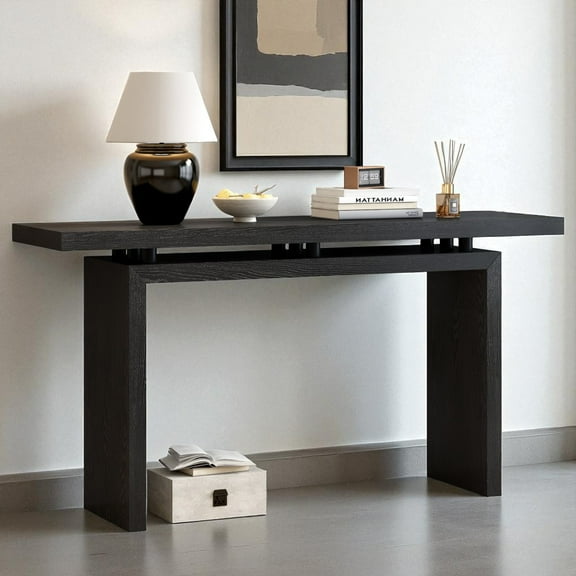 GZXS 59" Modern Console Table with Clever Floating Top Design, Minimalist Entryway Table for Hallway, Living Room, Foyer - Black