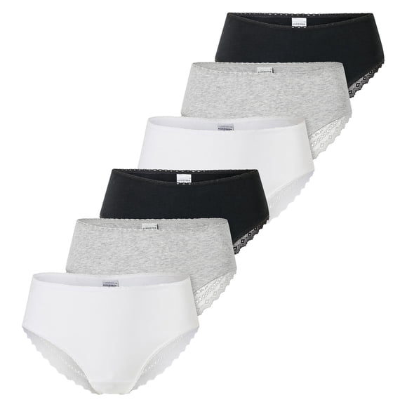 SCHIESSER Bragas brasileñas para mujer, paquete de 6 - 6Pack Brazilian, algodón elástico, liso Negro/gris/blanco 2XL (XX-Large)