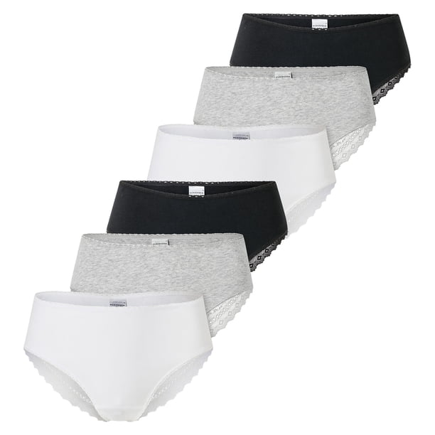 SCHIESSER Bragas brasileñas para mujer, paquete de 6 - 6Pack Brazilian, algodón elástico, liso Negro/gris/blanco L (Large)