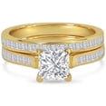 thumbnail image 1 of JeenMata Conjunto Nupcial de Moissanita de Corte Princesa de 2 Quilates - Conjunto Nupcial - Anillo con Engaste en Canal - Anillo Exclusivo - Oro Amarillo de 18 K sobre Plata, 1 of 5