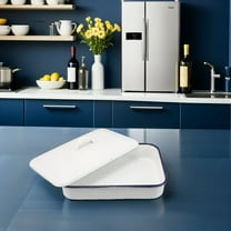 BESTYASH Enamel Roasting Pan with Lid Non Stick Rectangular Baking Dish for Meat Vegetables Oven Safe