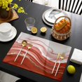 thumbnail image 3 of Red Waves Abstract Placemats Set of 8, Modern Fluid Water Ripple Striped Placemats for Dining Table, Place Mats for Kitchen Tabletop, Waterproof Wipeable Dining Table Mats Set, 3 of 9