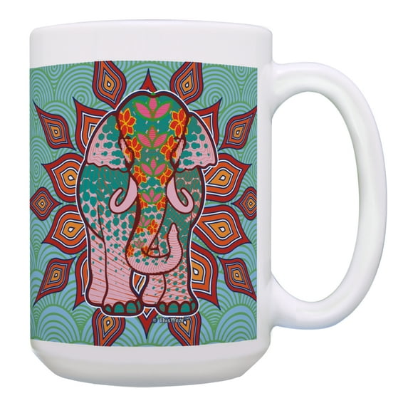 ThisWear Large Elephant Coffee Mug Colorful Elephant Cup Elephant Themed Gifts Gift 15oz Coffee Mug