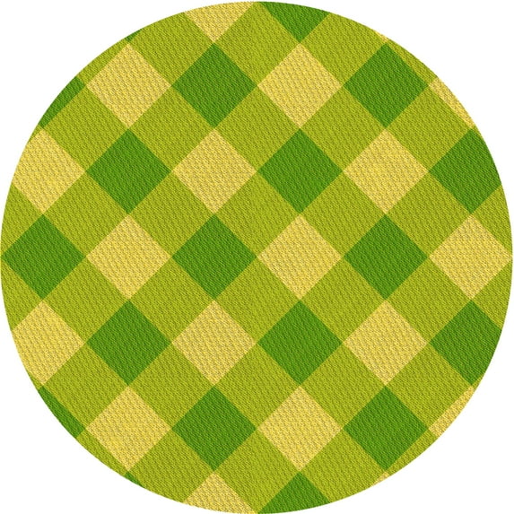 Ahgly Company Machine Washable Indoor Round Transitional Neon Yellow Green Area Rugs, 6' Round