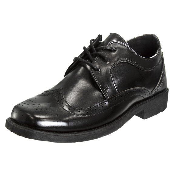 Josmo Boys Classic Comfort Dress Wing-Tip Oxford Shoe (Toddler, Little Kid, Big Kid), Size 4 Big Kid, Black