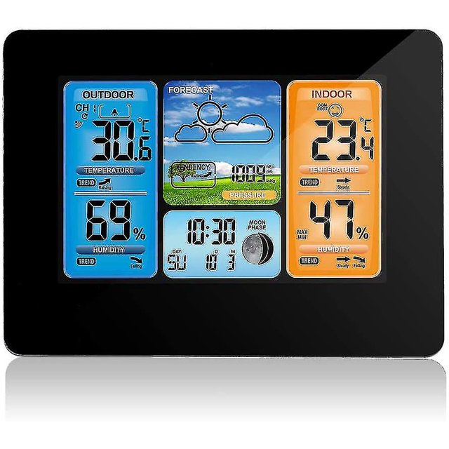 Estación meteorológica inalámbrica Estación meteorológica de pronóstico de color digital con alerta y temperatura/humedad/barómetro/alarma/reloj lunar/clima con exterior S Afortunado Sencillez