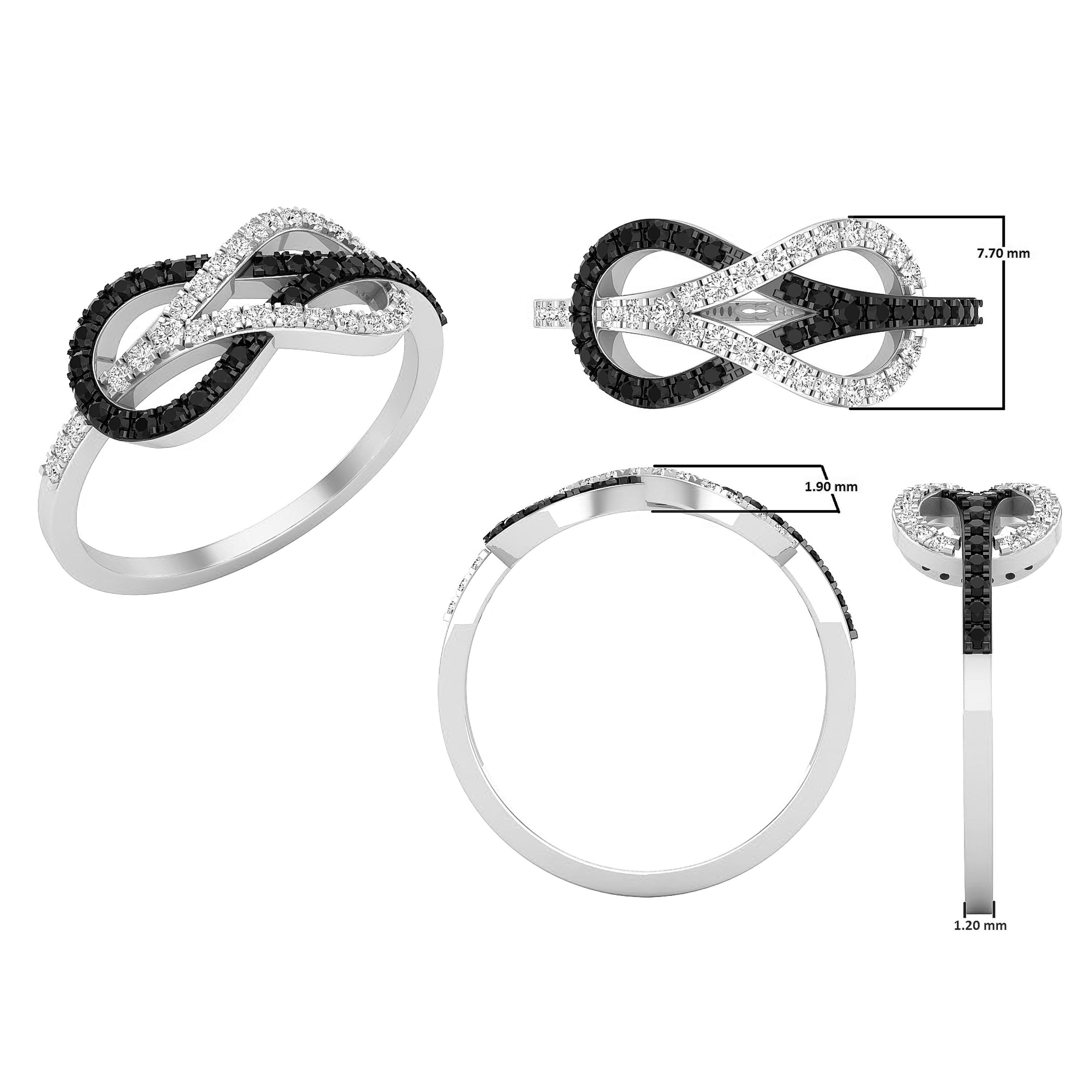 Dazzlingrock Collection Round Enhanced Black & White Diamond Infinity Right Hand Ring for Women (0.35 ctw, Color I-J, Clarity I2-I3) in 10K White Gold, Size 6.5