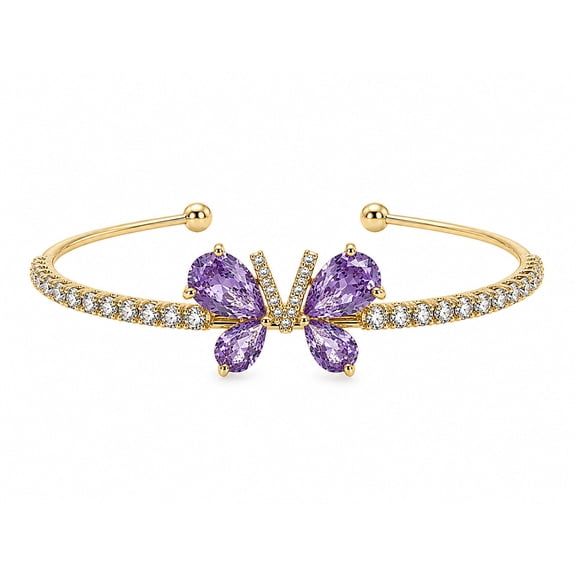 Violet Wings Crystal Cuff Bracelet for Women, Gold-Tone Purple Butterfly Open Cuff