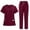 Wine, variant on Women Scrubs Set V Neck Short Sleeve Top wtih Pocket Wide Leg Pants Solid Color Scrub Tops Women Summer Work Uniform, Wine S