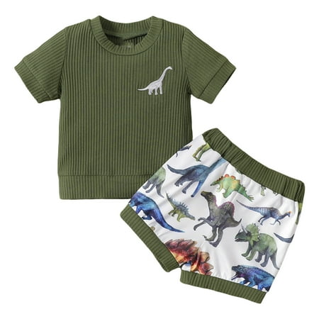 

Summer Toddler Boys Short Sleeve Cartoon Dinosaur Prints Tops Shorts Two Piece Outfits Set For Kids Clothes