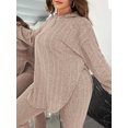 thumbnail image 3 of Plus Size Women 2 Piece Outfit, Ribbed Knit Hooded Long Sleeve Top and High Waist Leggings Set, 3 of 5