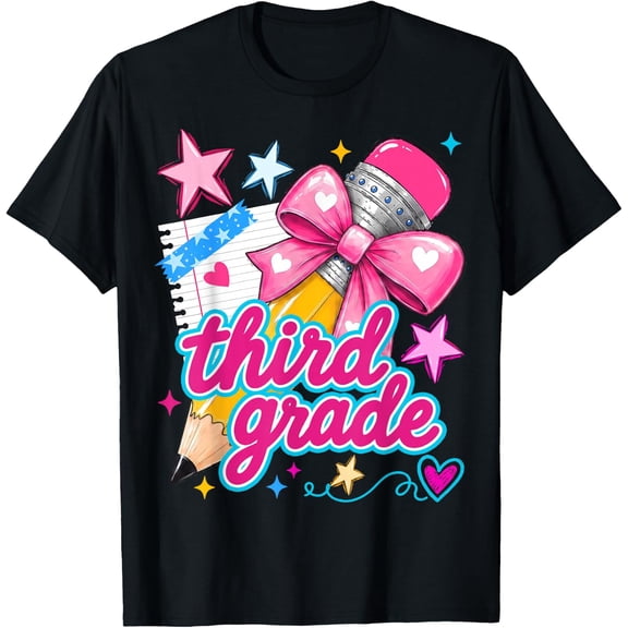Third Grade Coquette Bow Pencil First Day Of School T-Shirt Unisex S-5XL Hot Trending Shirt Birthday Gift