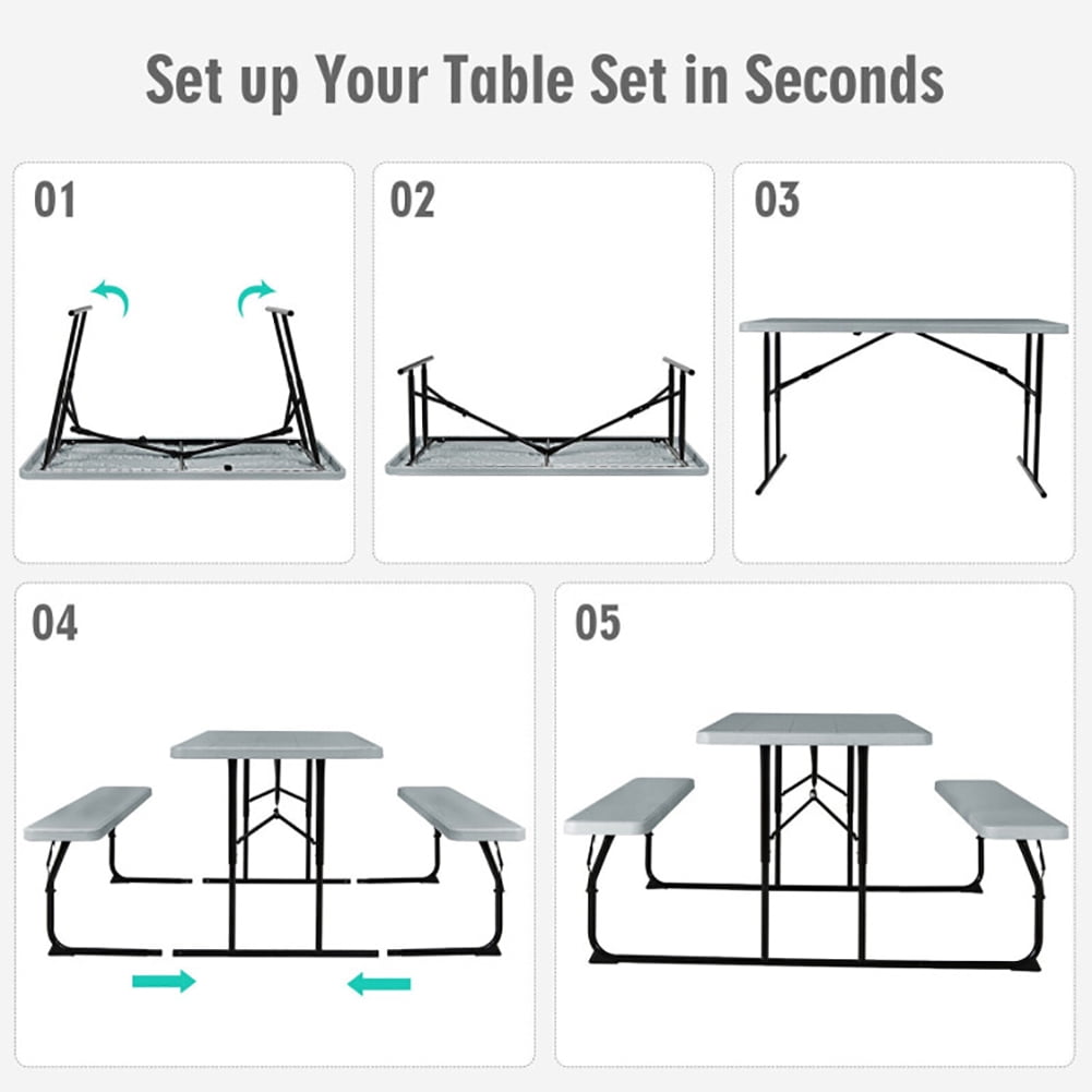 Aimee Lii Indoor and Outdoor Folding Picnic Table Bench Set, Outdoor Patio Furniture Set, Gray