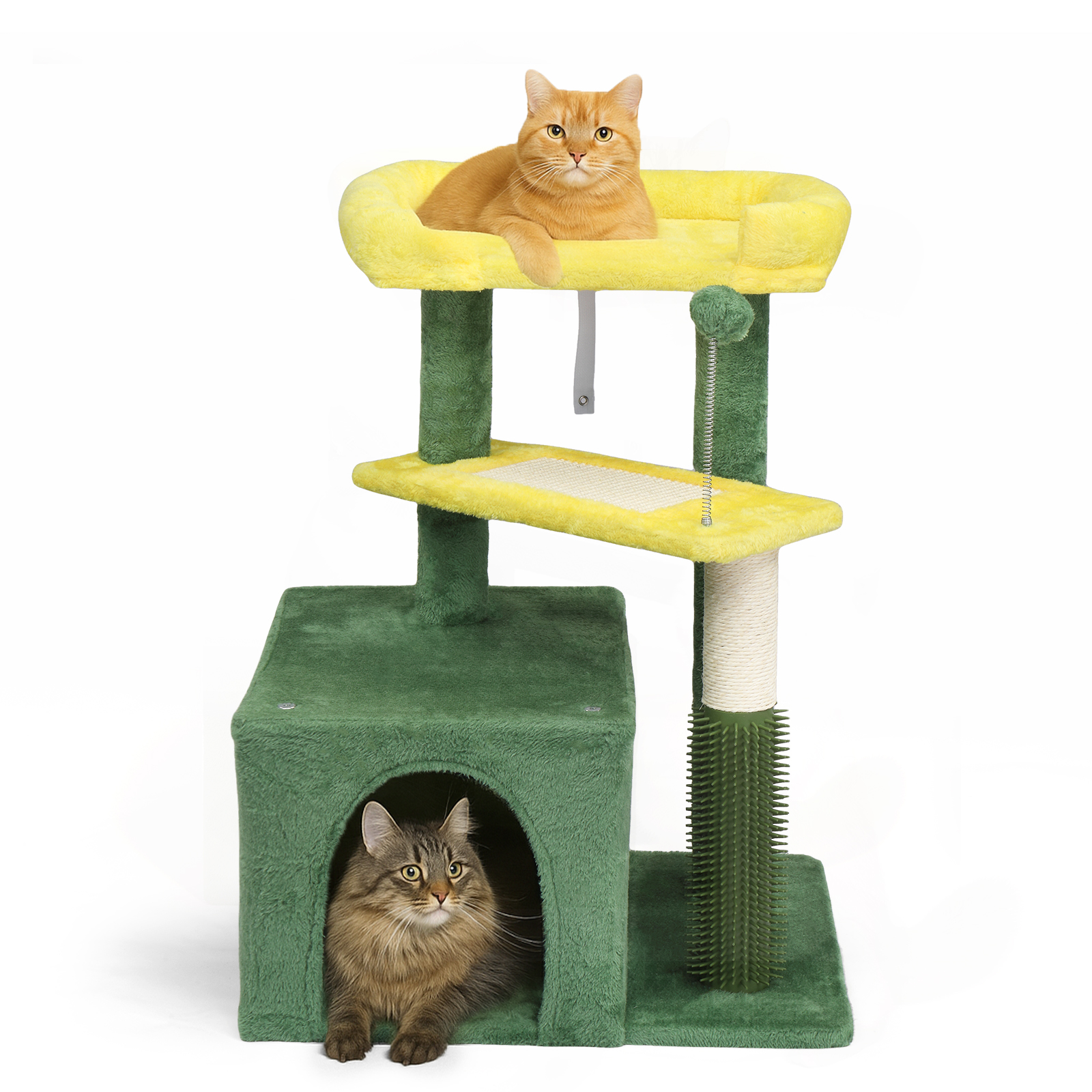 Ktaxon 27.5in Cat Tree, Multi-Level Tower with Scratching Post, Pad & Padded Bed, Green & Yellow
