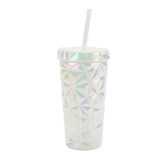 Your Zone 16-Ounce Plastic Double Wall Insulated Iridescent Textured Tumbler, White