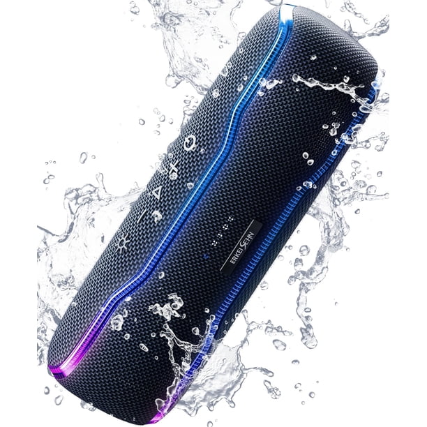 Altavoz Bluetooth portátil, altavoz inalámbrico impermeable IPX7 con luces intermitentes de colores, 25 W Supergraves 24 horas de reproducción, alcance de 100 pies, emparejamiento TWS para exteriores,
