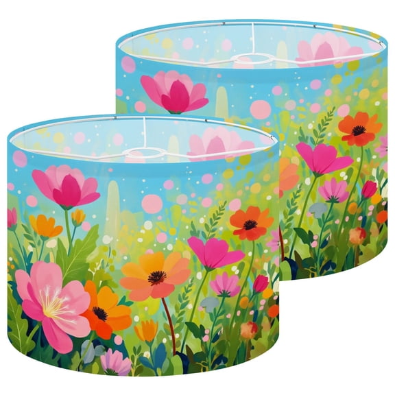 Lampshades 2 Pack Vibrant Colorful Floral Garden Bright Blossoms Greenery 13"x13"x10" Light Shade for Table Lamps Floor Lamp Shades Lampshade Replacement Easy Assembly