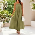 thumbnail image 2 of Womens Summer Dresses, Halter V Neck Sleeveless Loose Maxi Dress Casual Elegant Beach Wedding Guest Graduation Cocktail Shoes Casual Sun Casual Dresses (XXL, Dark Green) ZMTing, 2 of 5