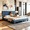 Blue, variant on BSHTI KING Size Upholstered Platform Bed Frame – No Box Spring Needed, Square Tufted Headboard, Solid Wood Frame, Center Support Leg, Under-Bed Storage, Easy Assembly, Light Grey