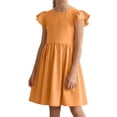 thumbnail image 2 of TIREOW Girls Summer Dresses Ruffle Short Sleeve Dresses Solid Color Crewneck A Line Casual Sleepwear Dress, 2 of 9