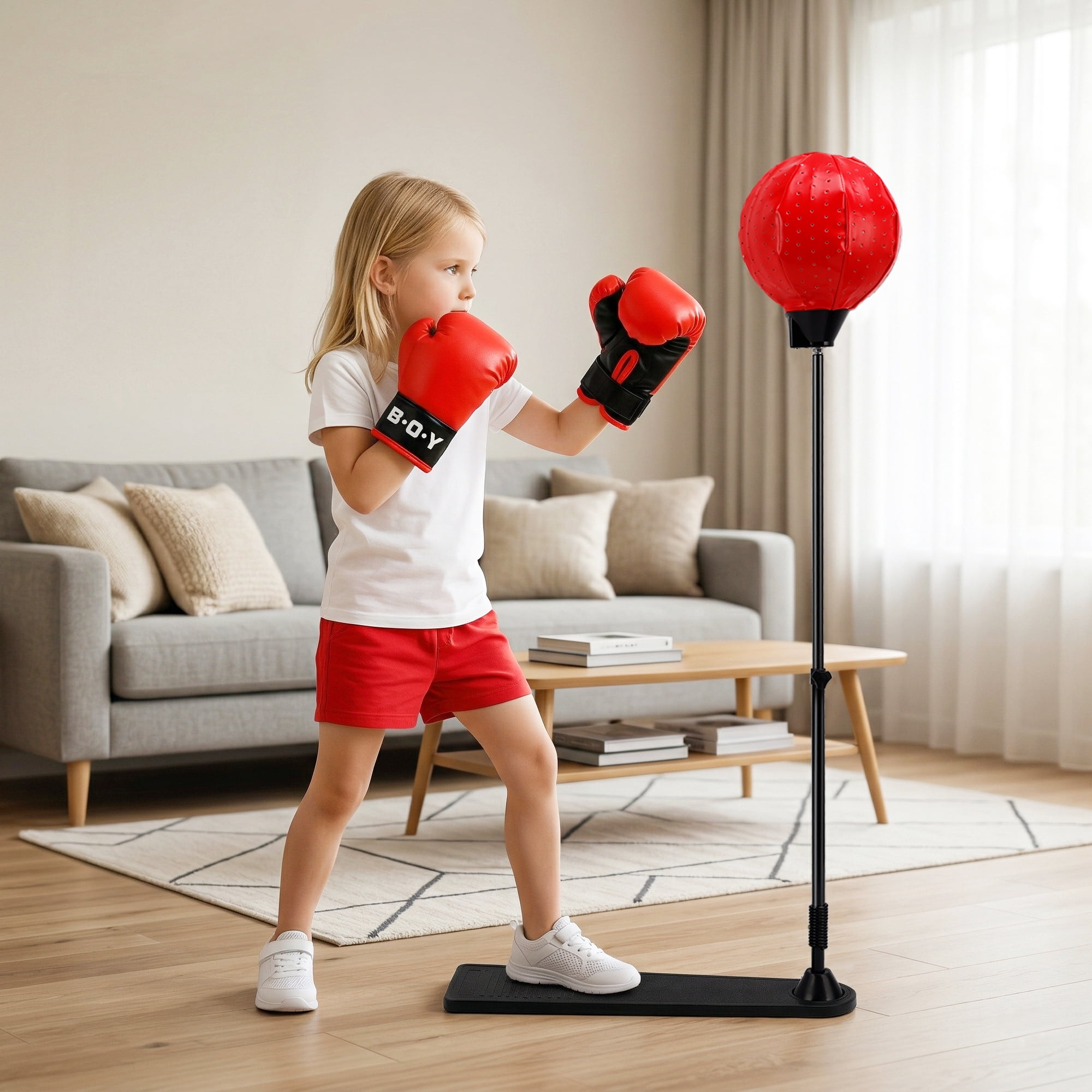 Lighting Punching Bag for Kids, Height Adjustable Punching Bag Stand with Boxing Gloves for Teens Children Boys & Girls Age 8+ Years Old, Kids Workout Equipment for Christmas Birthday